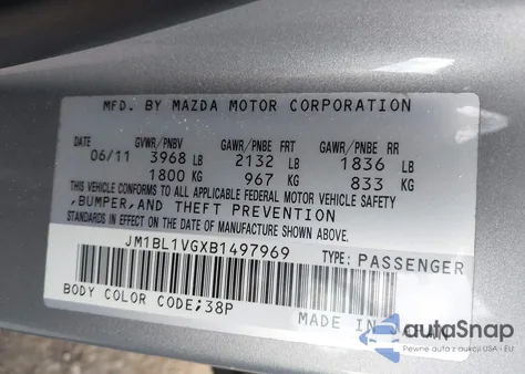 2011 Mazda Mazda3 I Touring from USA, damaged, VIN JM1BL1VGXB1497969